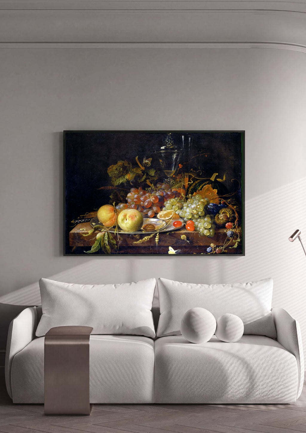 Quadro Decorativo Natureza-Morta com Frutas - Abraham Mignon em ambiente decorado