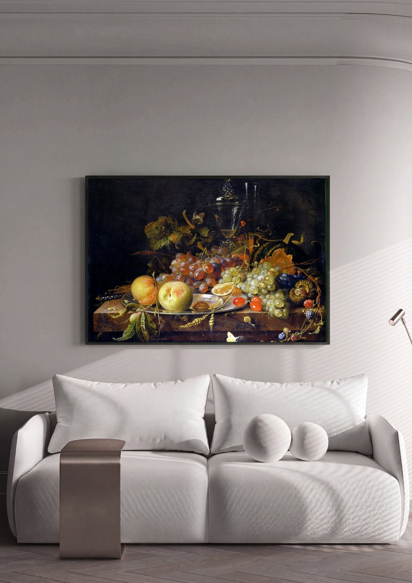 Quadro Decorativo Natureza-Morta com Frutas - Abraham Mignon em ambiente decorado