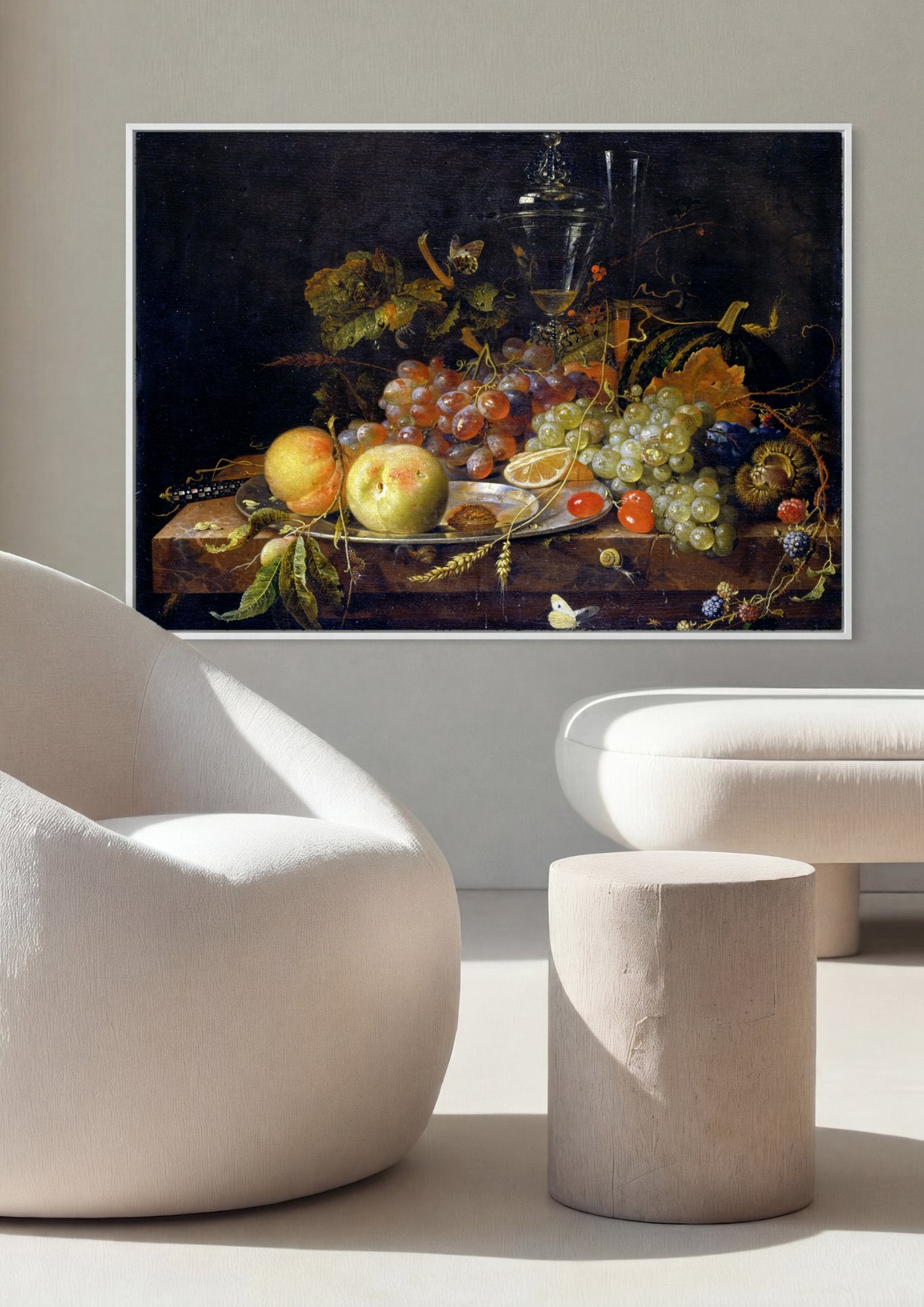 Quadro Decorativo Natureza-Morta com Frutas - Abraham Mignon em ambiente decorado
