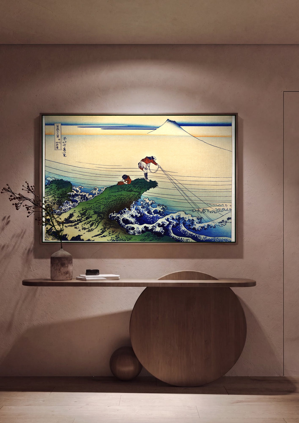 Quadro Decorativo Pescadores e Monte Fuji - Hokusai em ambiente decorado