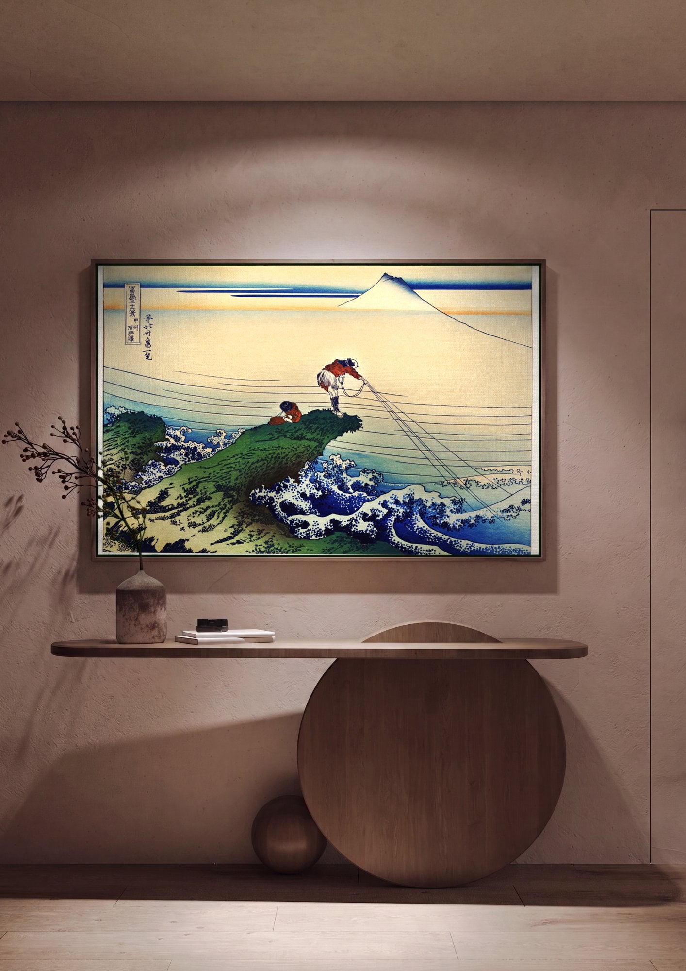 Quadro Decorativo Pescadores e Monte Fuji - Hokusai em ambiente decorado