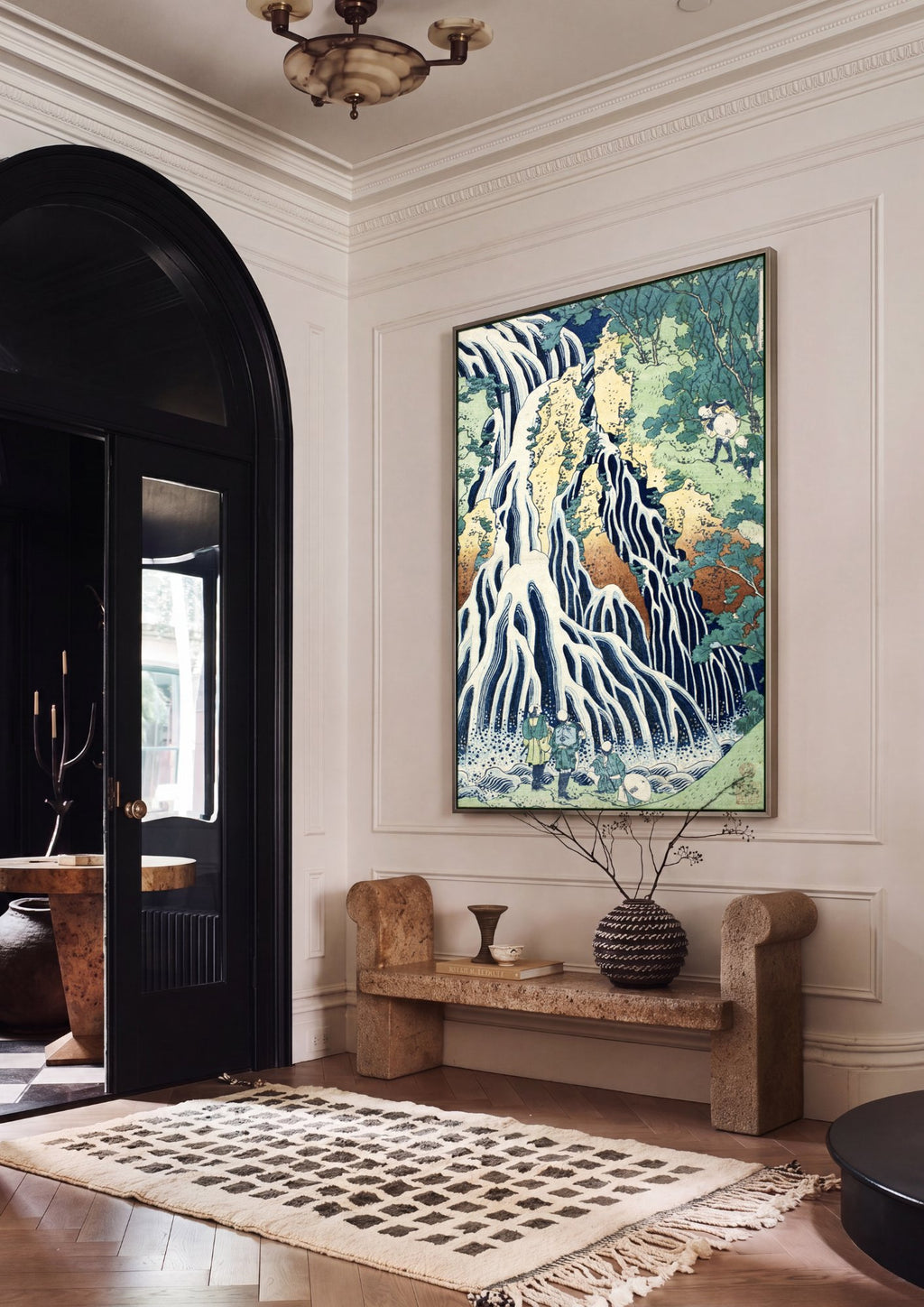 Quadro Decorativo A Cachoeira de Kirifuri - Hokusai em ambiente decorado