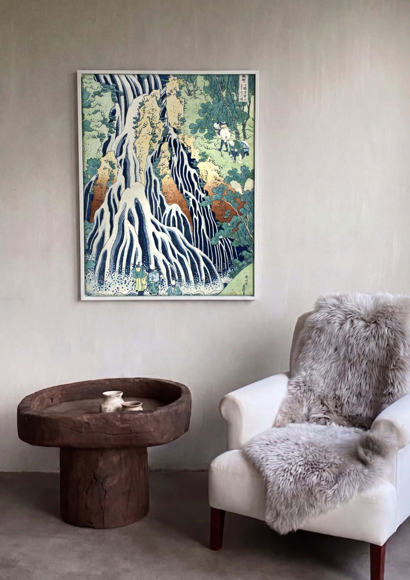 Quadro Decorativo A Cachoeira de Kirifuri - Hokusai em ambiente decorado