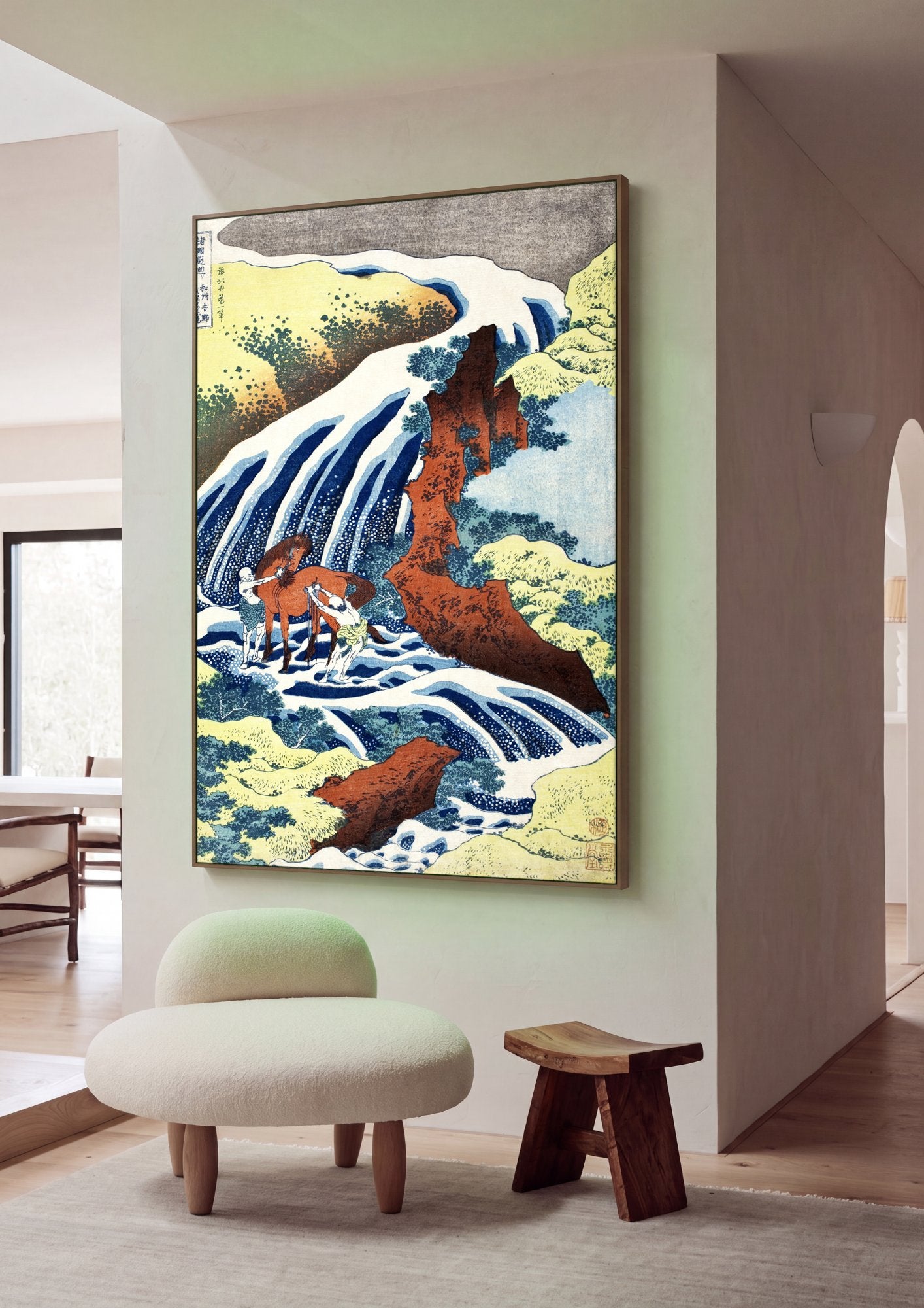 Quadro Decorativo A Cachoeira de Kirifuri - Hokusai em ambiente decorado