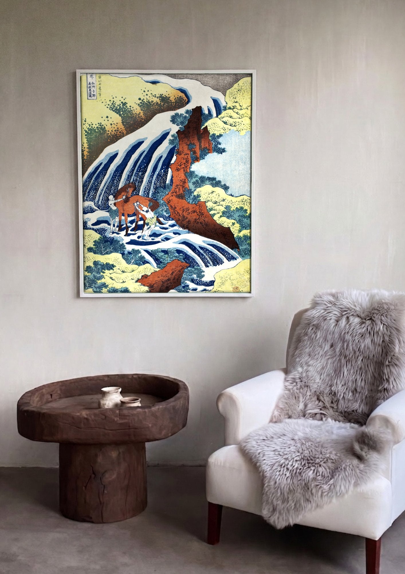 Quadro Decorativo A Cachoeira de Kirifuri - Hokusai em ambiente decorado