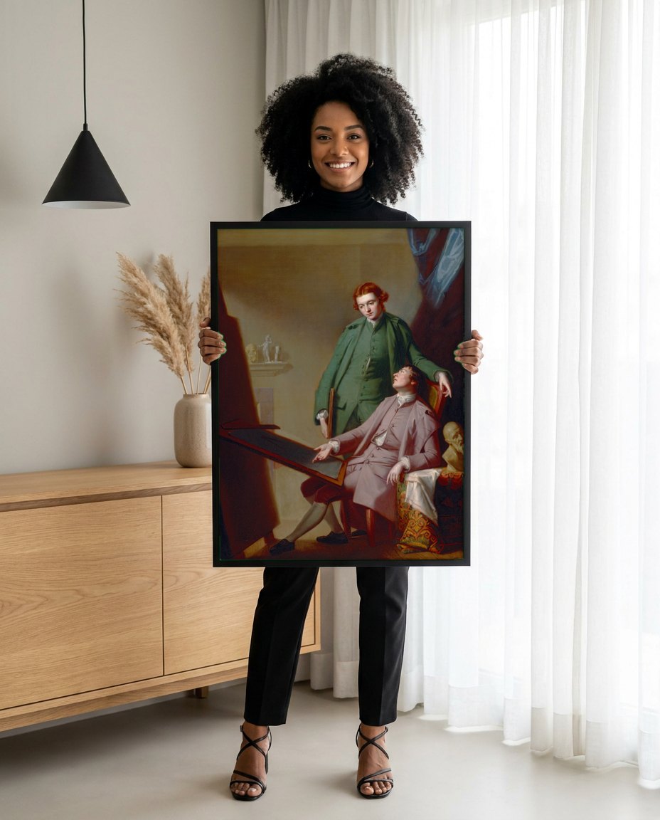 Quadro Decorativo Dois Jovens Artistas - George Romney | modelo apresentando o quadro emoldurado