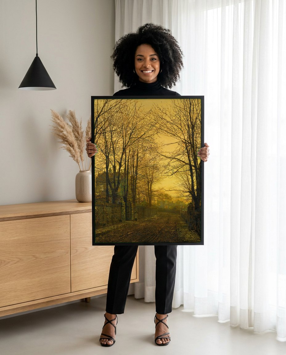Quadro Decorativo A Chegada do Inverno - Grimshaw | modelo apresentando o quadro emoldurado