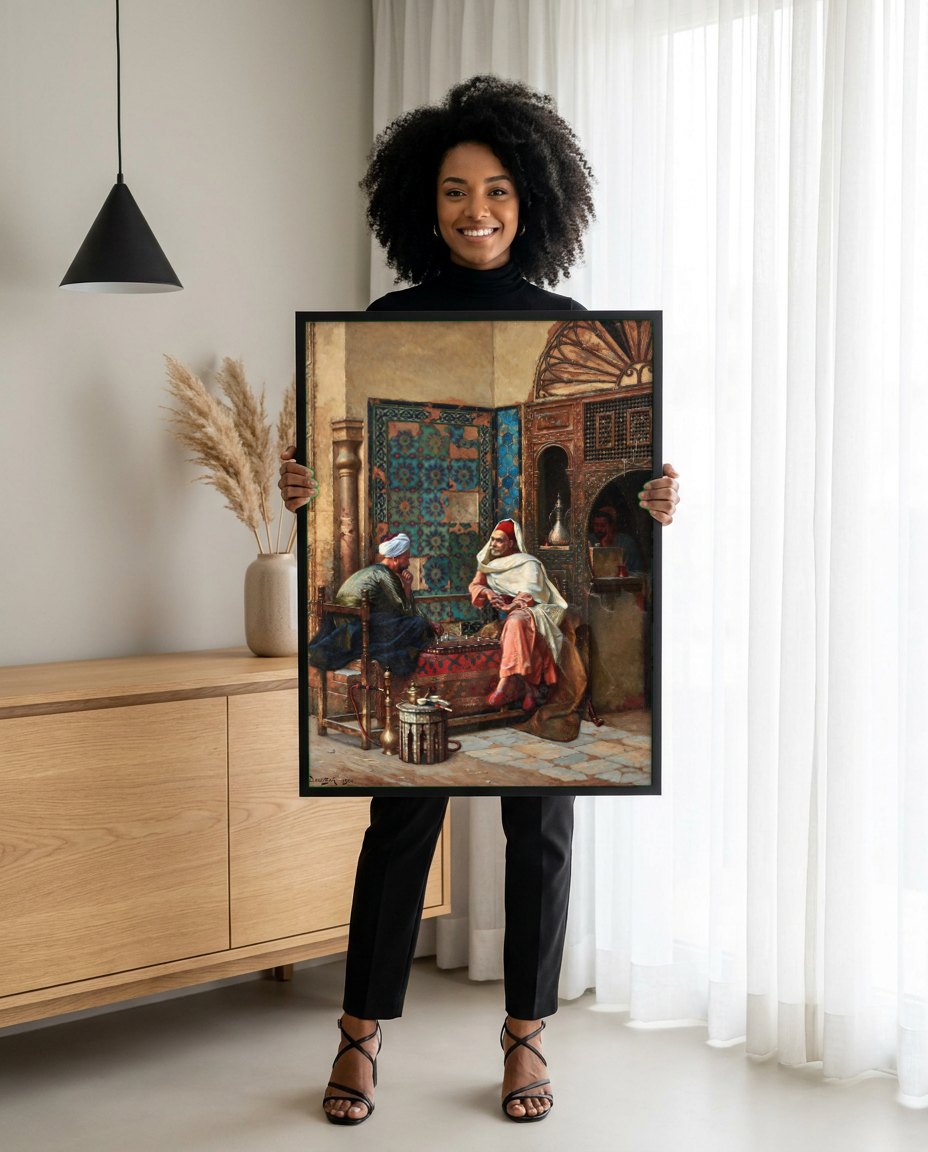 Quadro Decorativo Jogo de Xadrez - Ludwig Deutsch | modelo apresentando o quadro emoldurado