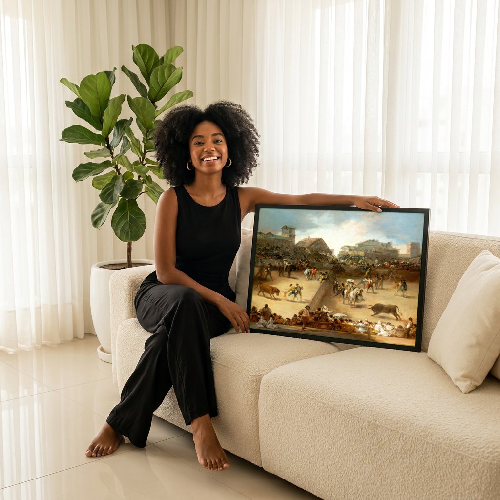 Quadro Decorativo Tourada - Francisco de Goya | modelo apresentando o quadro emoldurado
