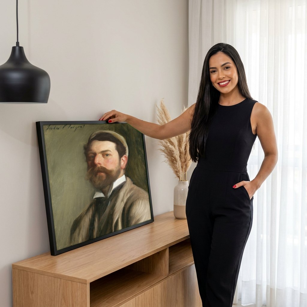 Quadro Decorativo Autorretrato - John Singer Sargent | modelo apresentando o quadro emoldurado