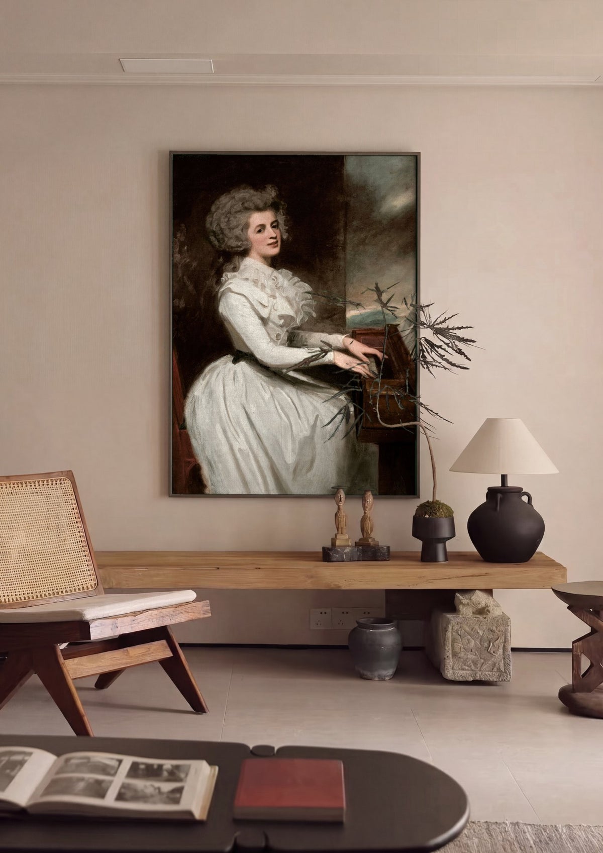 Quadro Decorativo Senhora ao Piano - George Romney | quadro emoldurado na parede