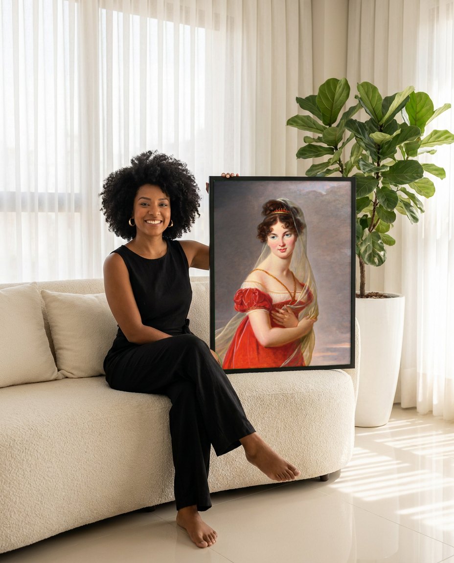 Quadro Decorativo Retrato de Senhora - Vigée Le Brun | modelo apresentando o quadro emoldurado