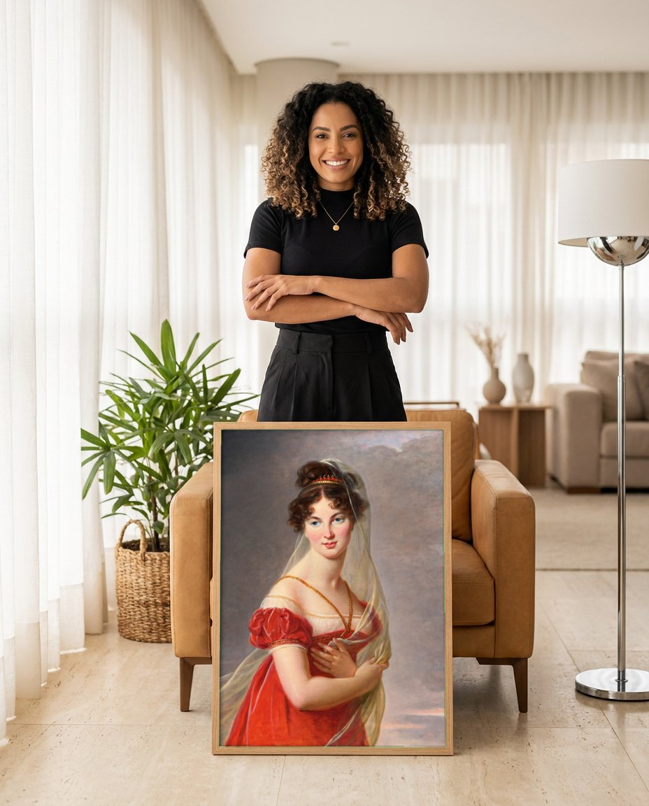 Quadro Decorativo Retrato de Senhora - Vigée Le Brun | modelo apresentando o quadro emoldurado