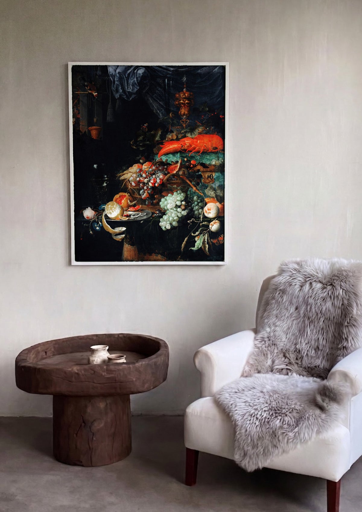 Quadro Decorativo Natureza-Morta com Lagosta e Frutas - Abraham Mignon | quadro emoldurado na parede