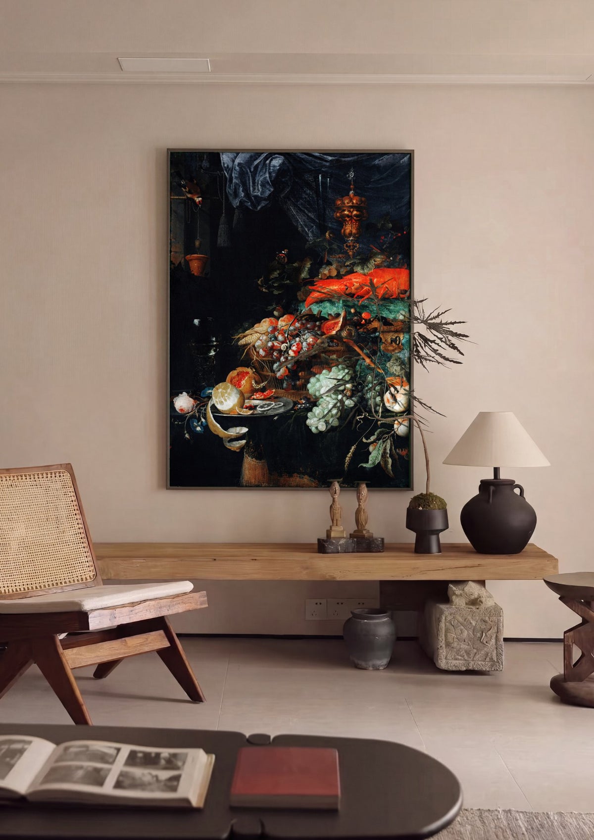 Quadro Decorativo Natureza-Morta com Lagosta e Frutas - Abraham Mignon | quadro emoldurado na parede