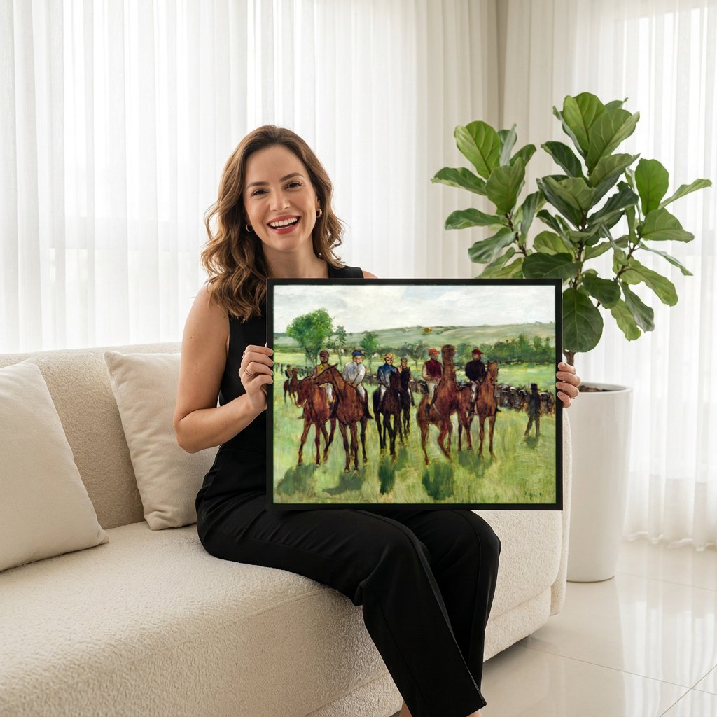 Quadro Decorativo Cavalos de Corrida - Edgar Degas | modelo apresentando o quadro emoldurado
