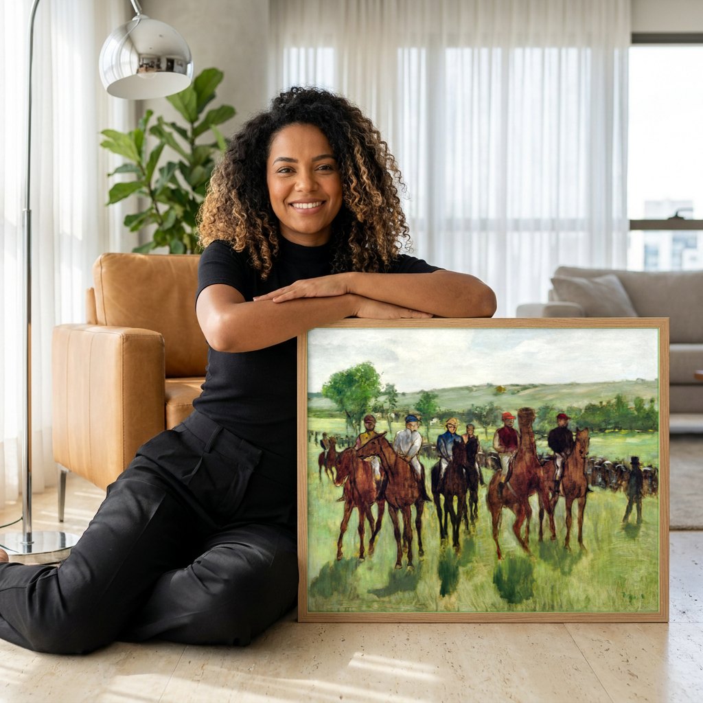 Quadro Decorativo Cavalos de Corrida - Edgar Degas | modelo apresentando o quadro emoldurado