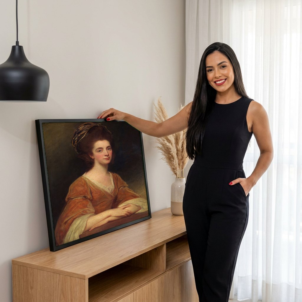 Quadro Decorativo Retrato Feminino - George Romney | modelo apresentando o quadro emoldurado