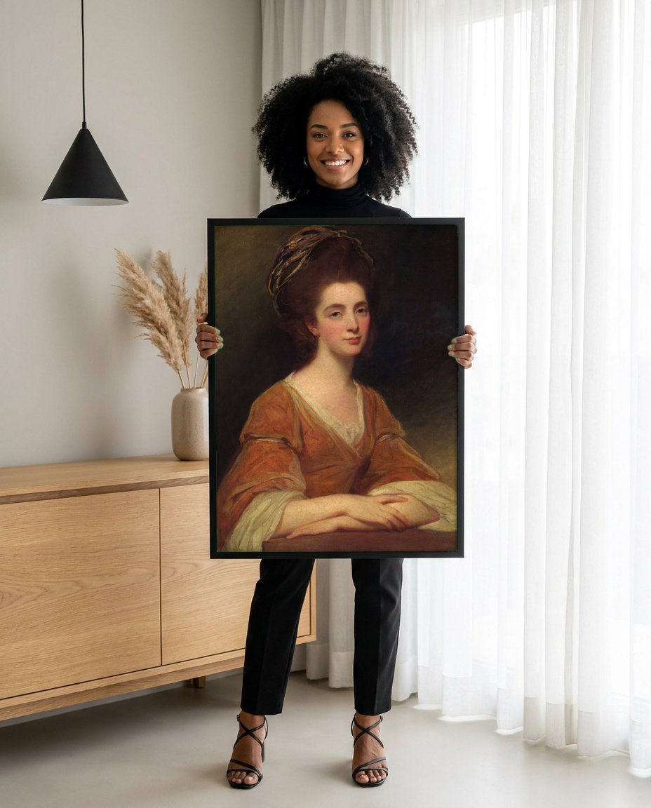 Quadro Decorativo Retrato Feminino - George Romney | modelo apresentando o quadro emoldurado