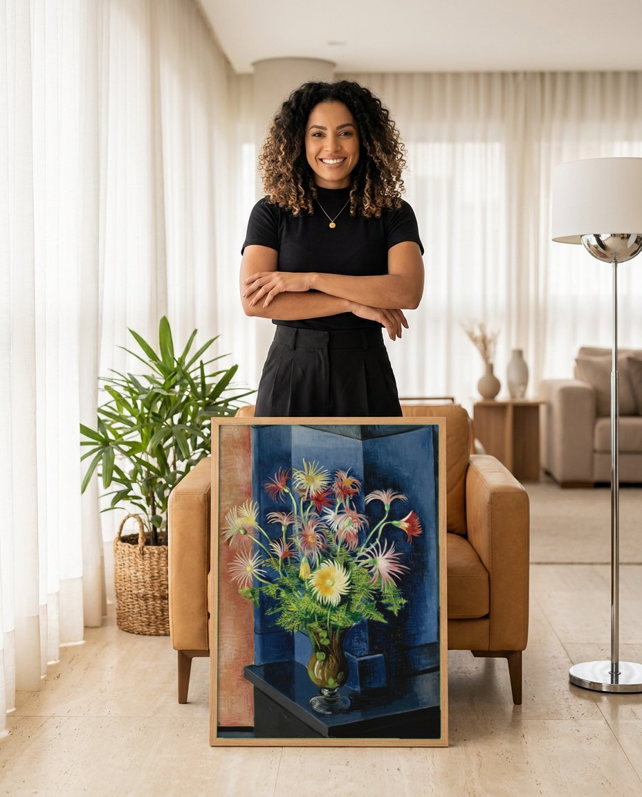 Quadro Decorativo 'Flores' - Moïse Kisling | modelo apresentando o quadro emoldurado