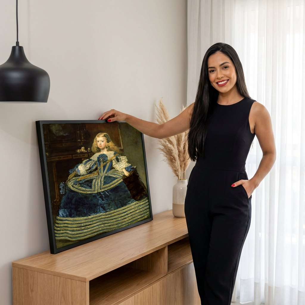 Quadro Decorativo Infanta Margarida - Diego Velázquez | modelo apresentando o quadro emoldurado