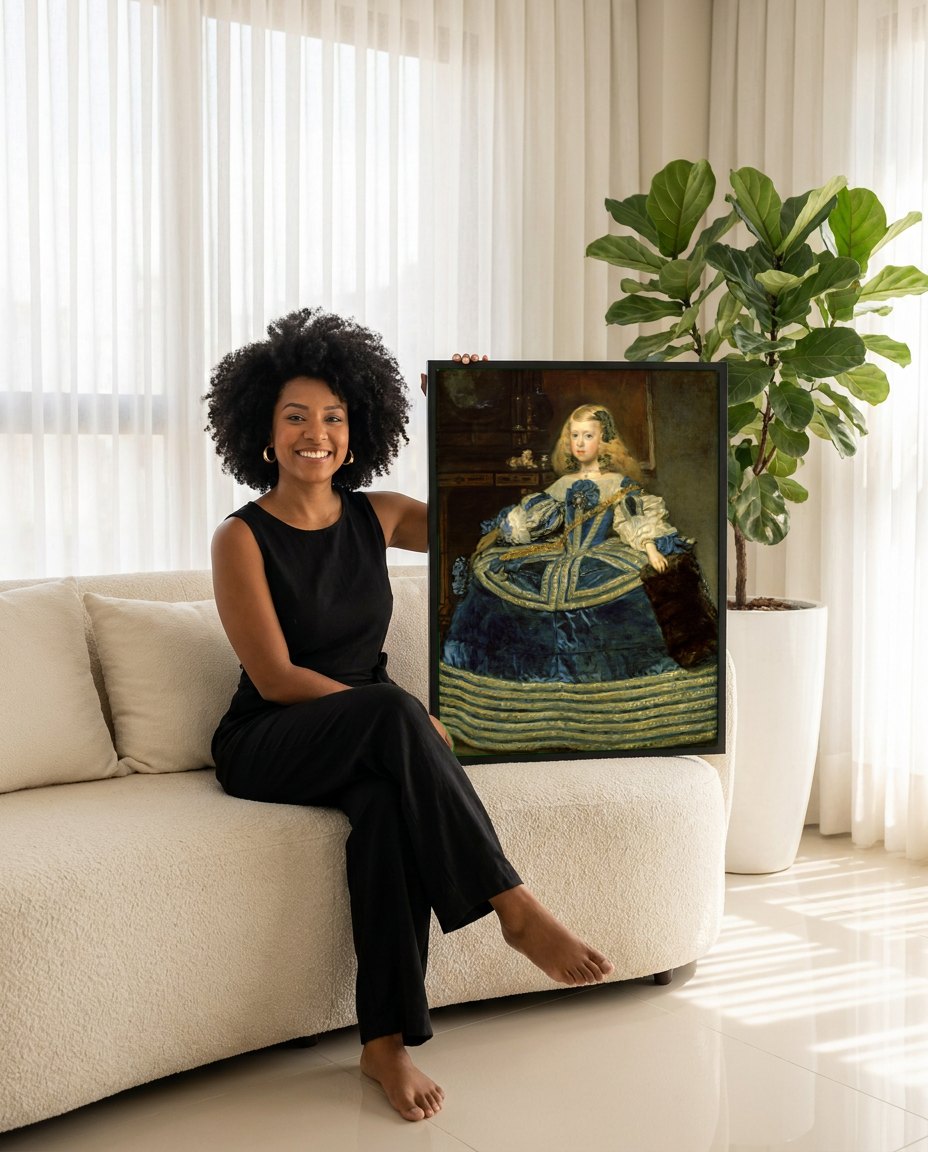 Quadro Decorativo Infanta Margarida - Diego Velázquez | modelo apresentando o quadro emoldurado