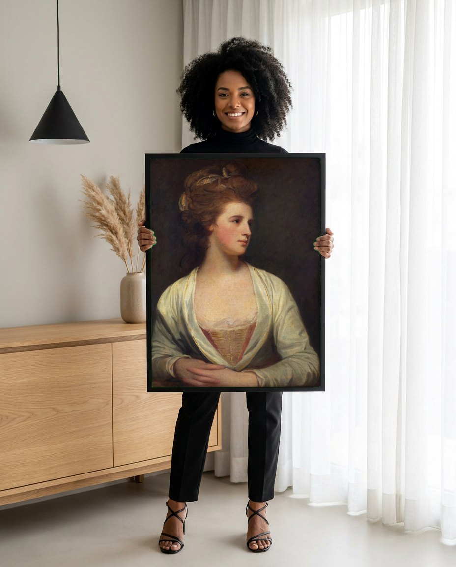 Quadro Decorativo Retrato Feminino - George Romney | modelo apresentando o quadro emoldurado