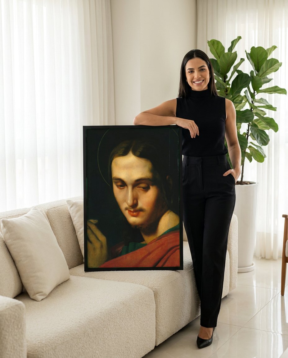 Quadro Decorativo A Cabeça de Cristo - Ingres | modelo apresentando o quadro emoldurado