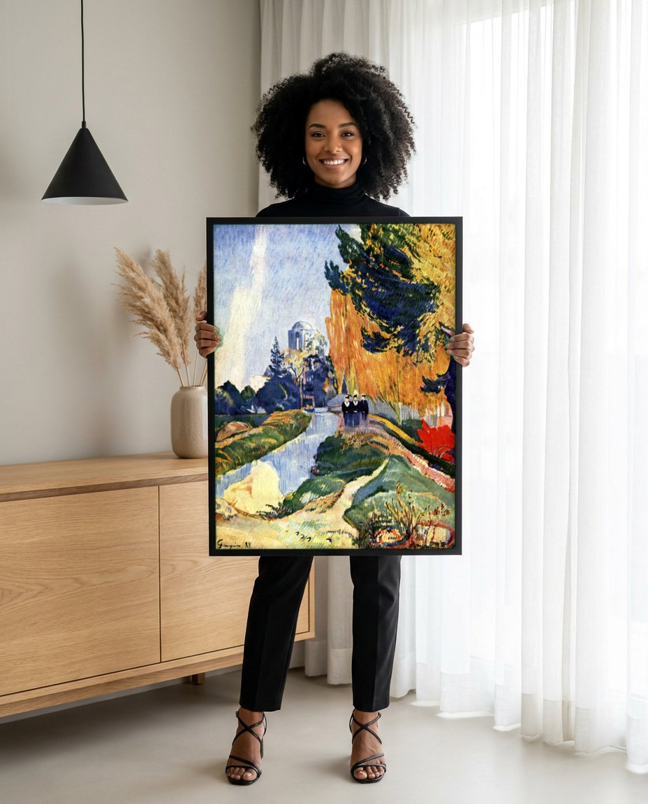 Quadro Decorativo A Lagoa de Vaugirard - Gauguin | modelo apresentando o quadro emoldurado