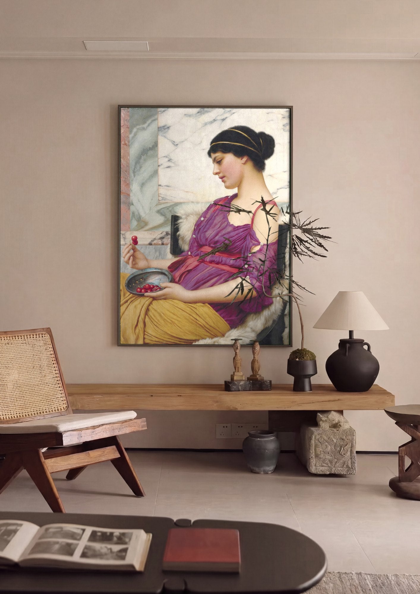 Quadro Decorativo Cesto de Cerejas - J.W. Godward | quadro emoldurado na parede