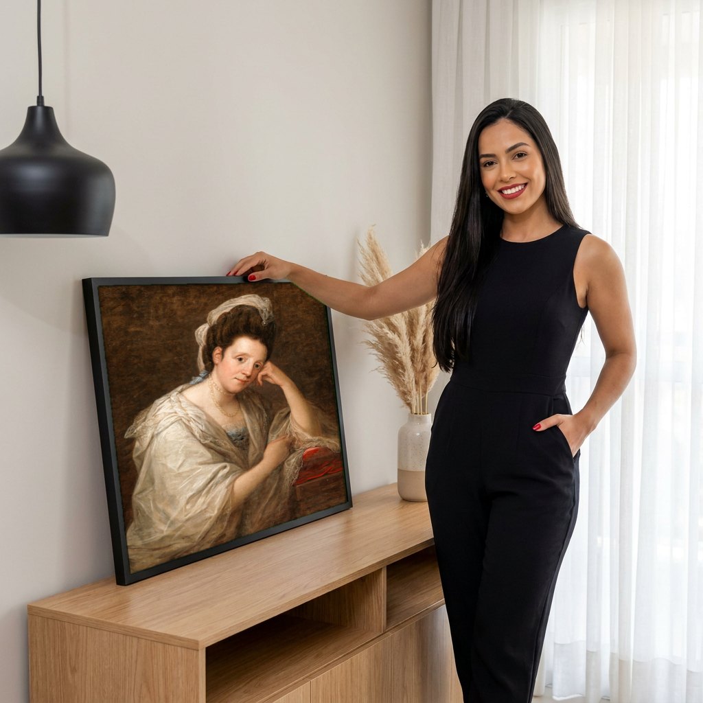 Quadro Decorativo Retrato de Senhora - Angelica Kauffmann | modelo apresentando o quadro emoldurado