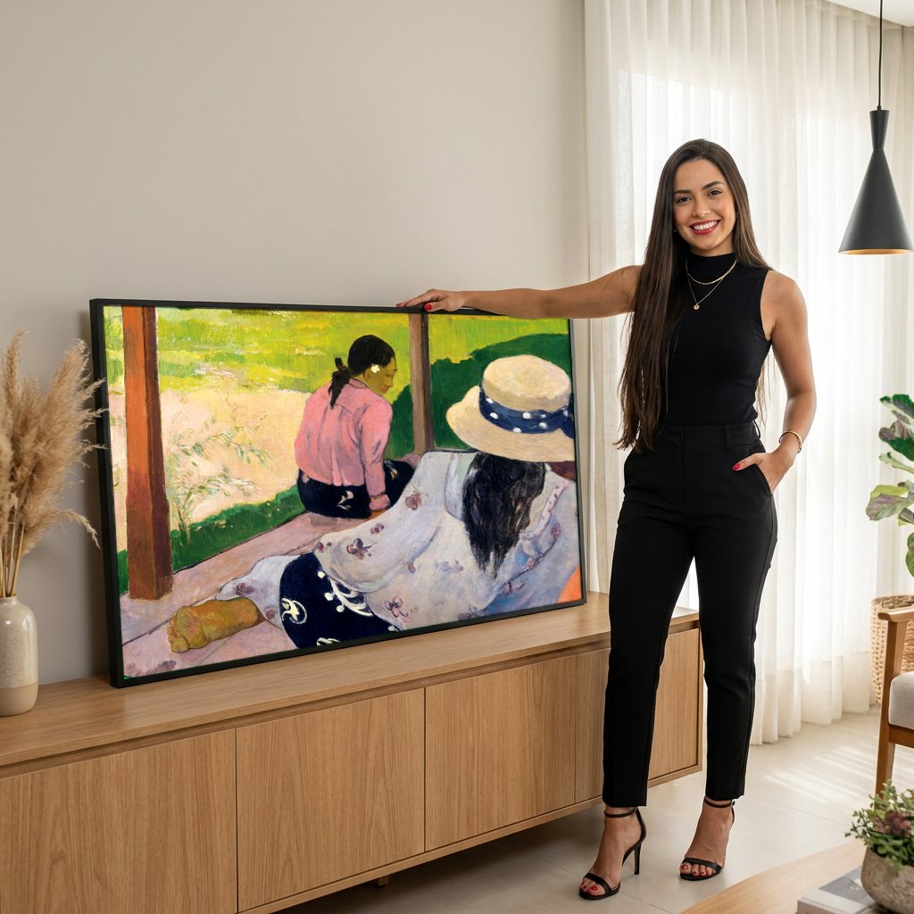 Quadro Decorativo Mulheres na Varanda - Gauguin com modelo em ambiente