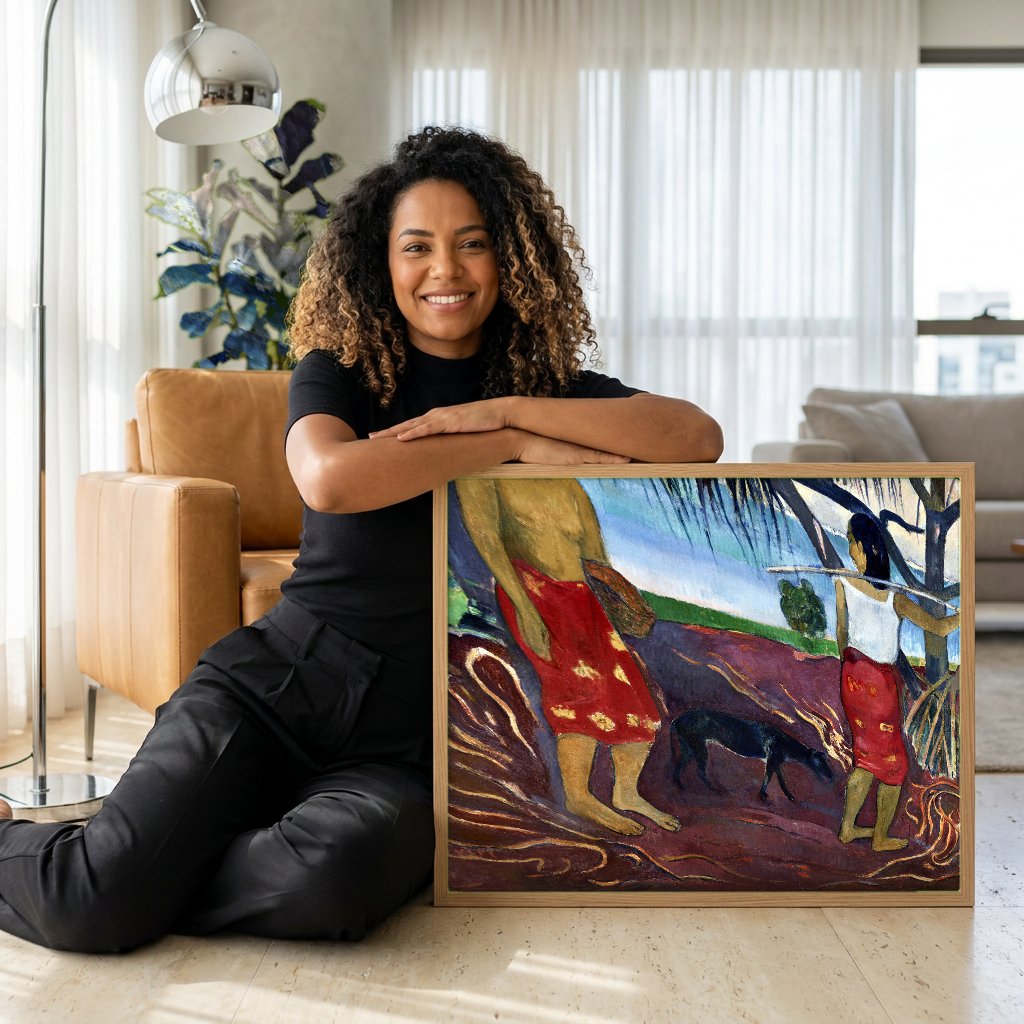 Quadro Decorativo Na Praia (Faa Iheihe) - Gauguin com modelo em ambiente