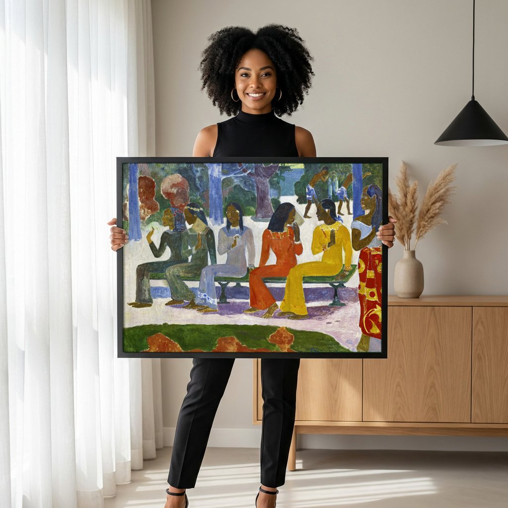 Quadro Decorativo Ta Matete (O Mercado) - Gauguin com modelo em ambiente