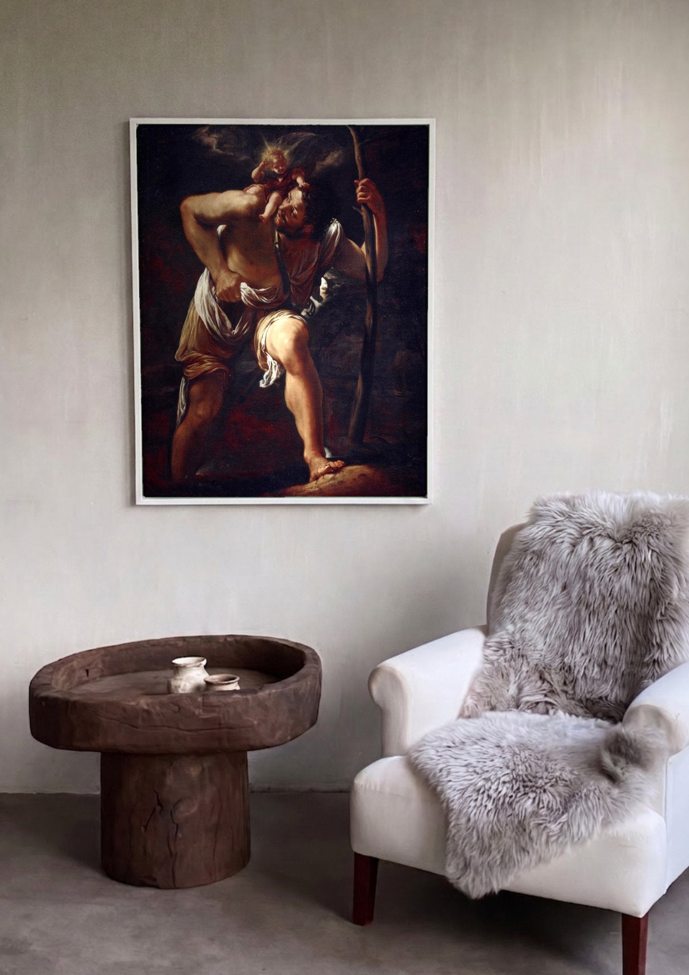 Quadro Decorativo São Cristóvão Carregando o Menino Jesus - Borgianni em ambiente decorado