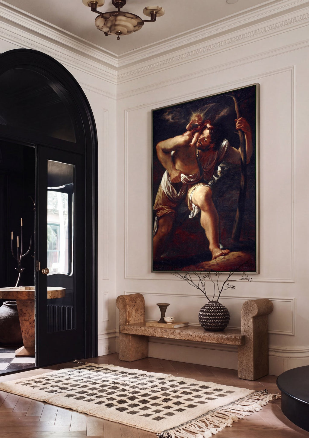 Quadro Decorativo São Cristóvão Carregando o Menino Jesus - Borgianni em ambiente decorado