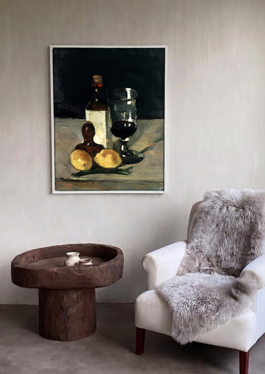 Quadro Decorativo Natureza-Morta com Garrafa e Limões - Paul Cézanne em ambiente decorado