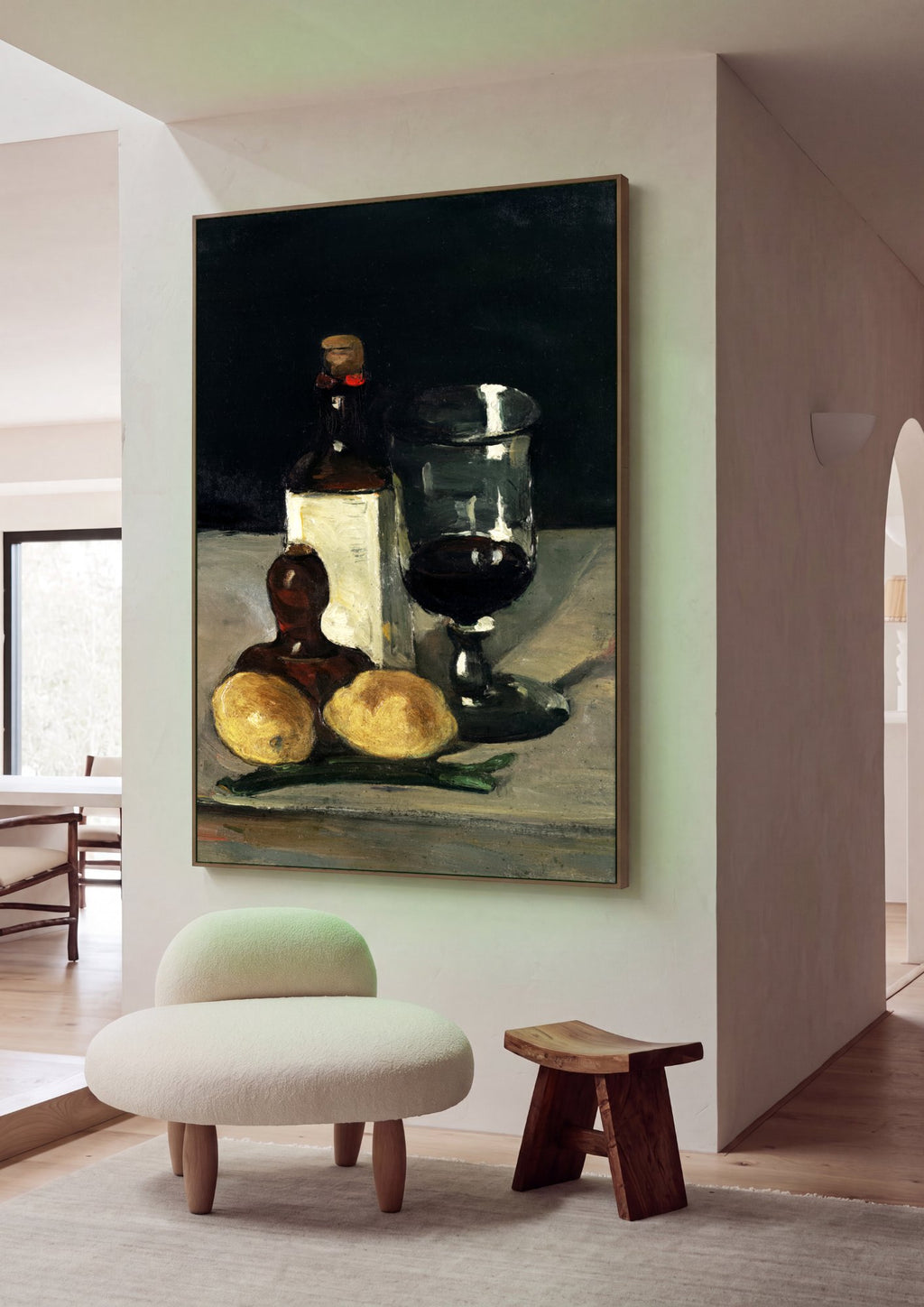 Quadro Decorativo Natureza-Morta com Garrafa e Limões - Paul Cézanne em ambiente decorado