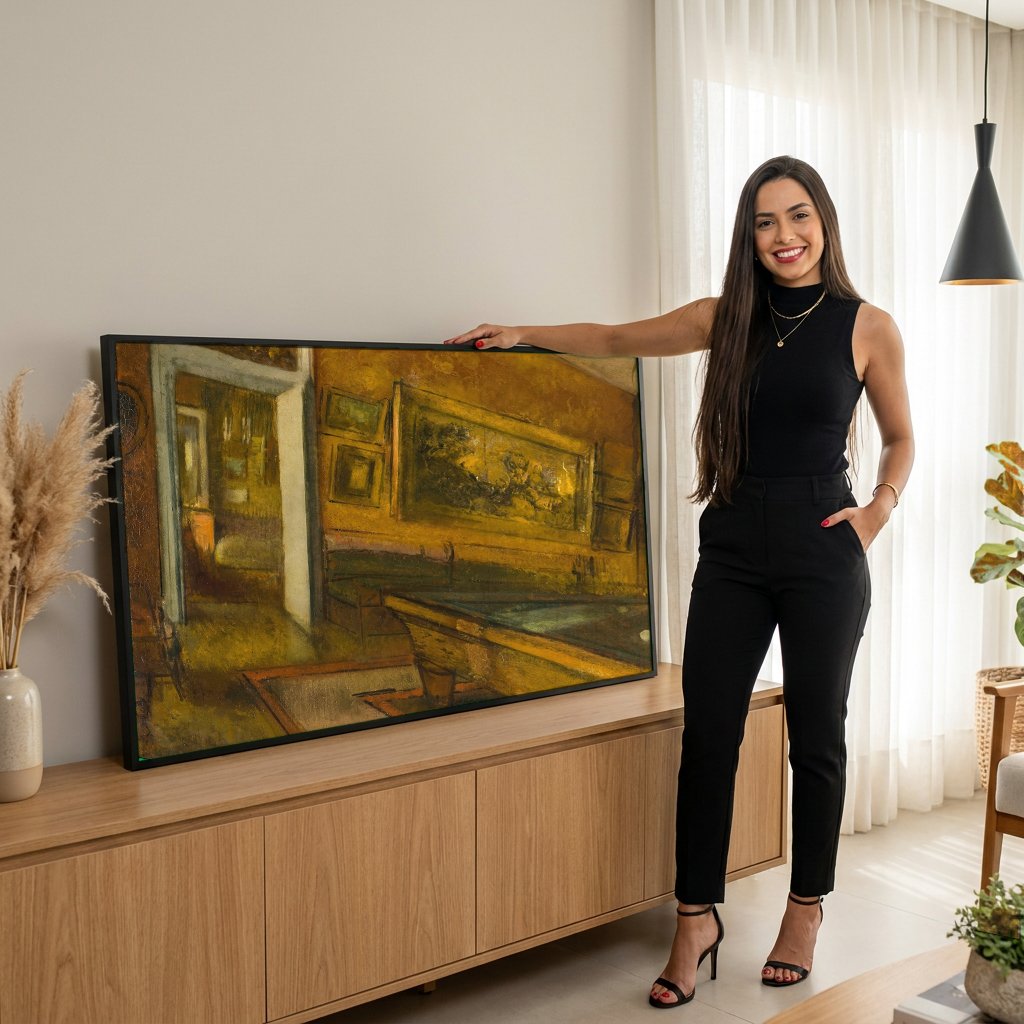 Quadro Decorativo A Sala de Bilhar - Edgar Degas com modelo em ambiente