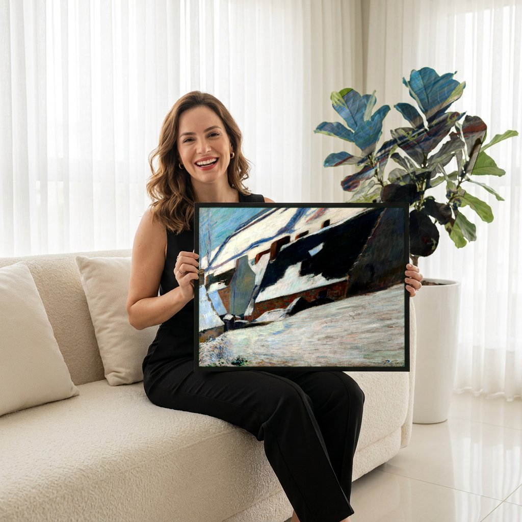 Quadro Decorativo Casas na Neve - Paul Gauguin com modelo em ambiente