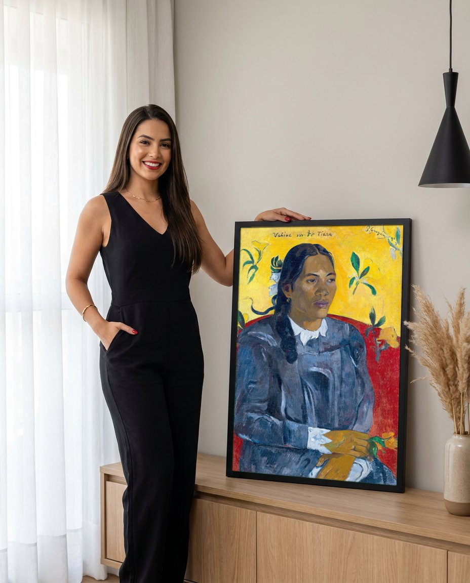 Quadro Decorativo Vahine no te Tiare - Gauguin com modelo em ambiente