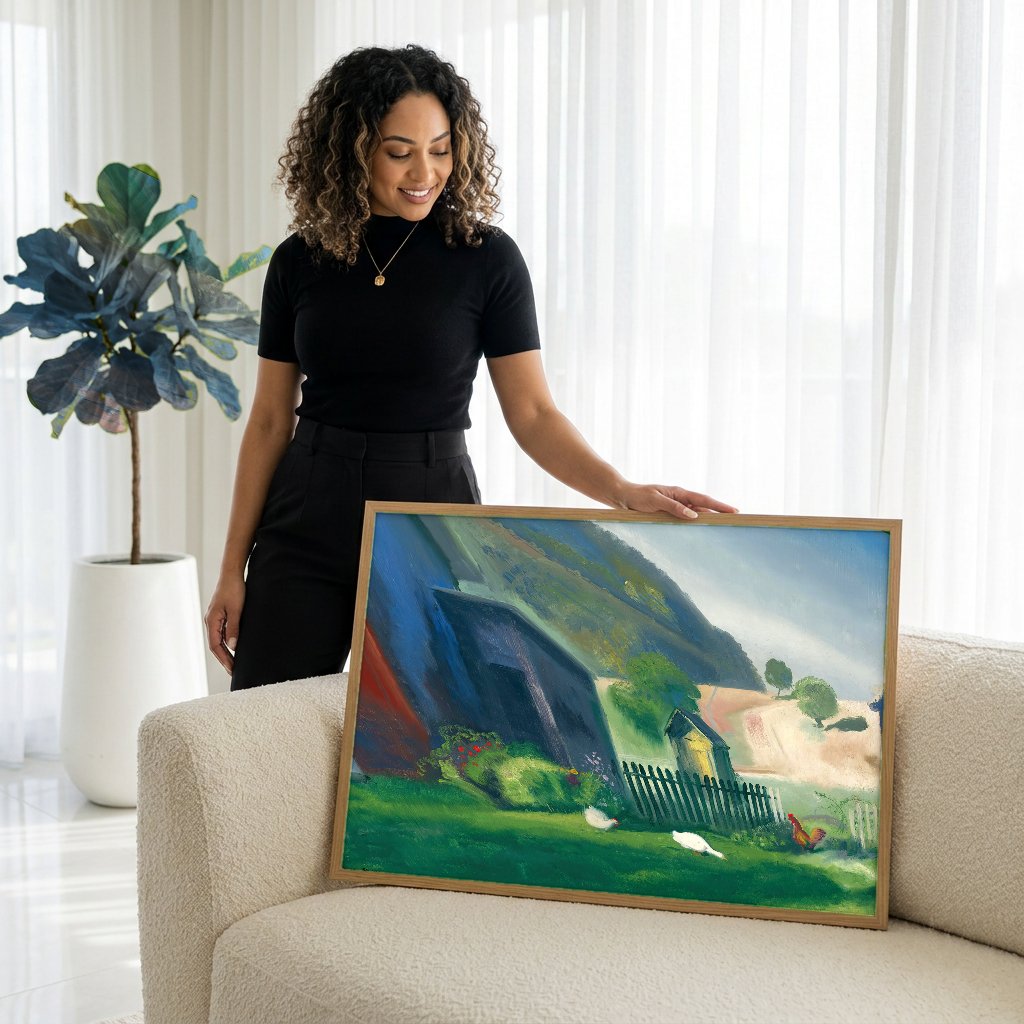 Quadro Decorativo Cena Rural com Aves - George Bellows com modelo em ambiente