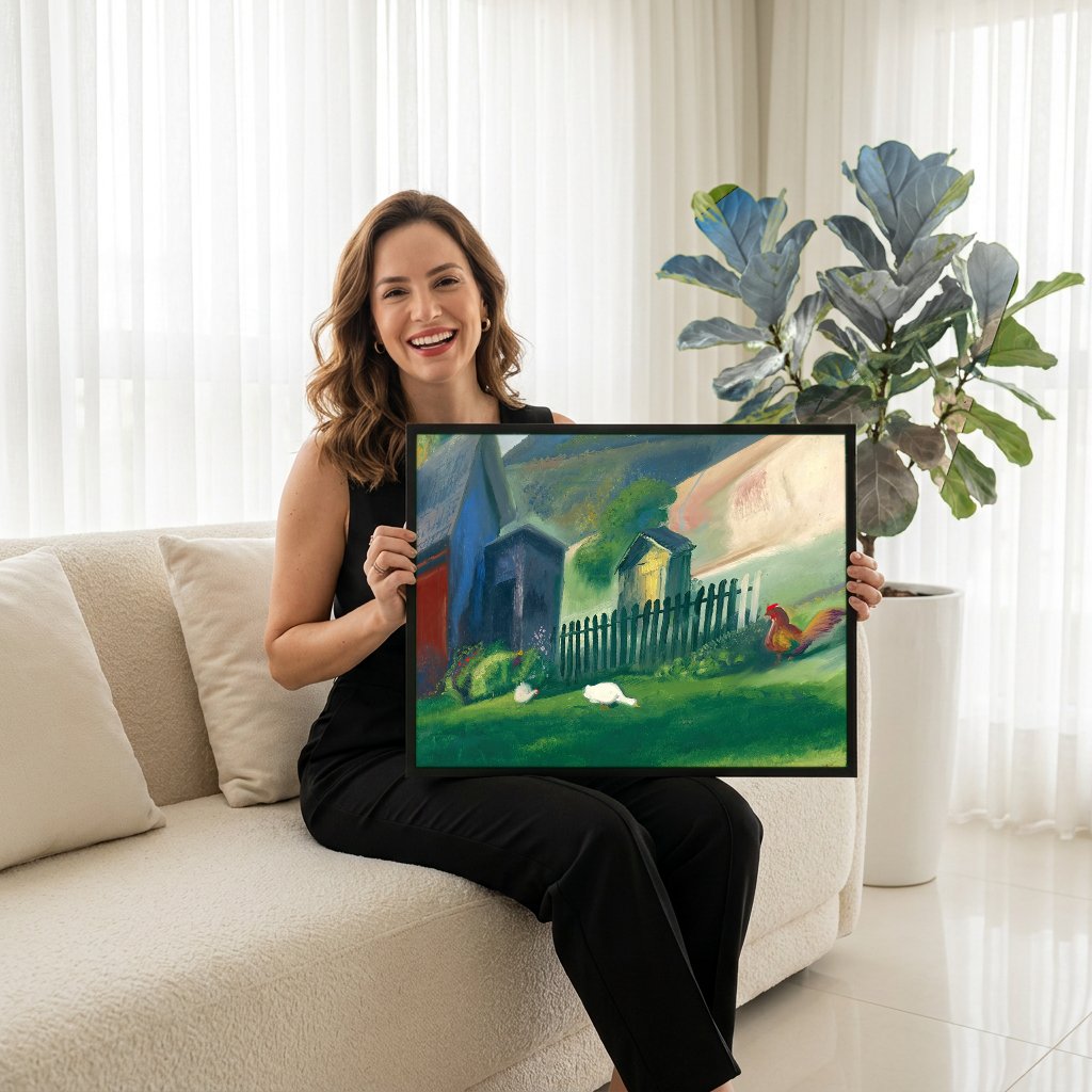 Quadro Decorativo Cena Rural com Aves - George Bellows com modelo em ambiente