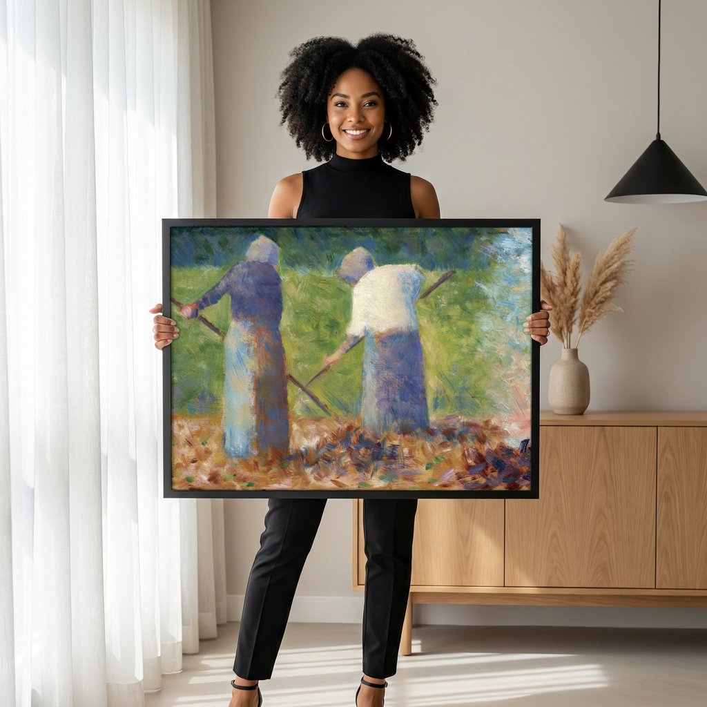 Quadro Decorativo Camponesas no Campo - Georges Seurat com modelo em ambiente