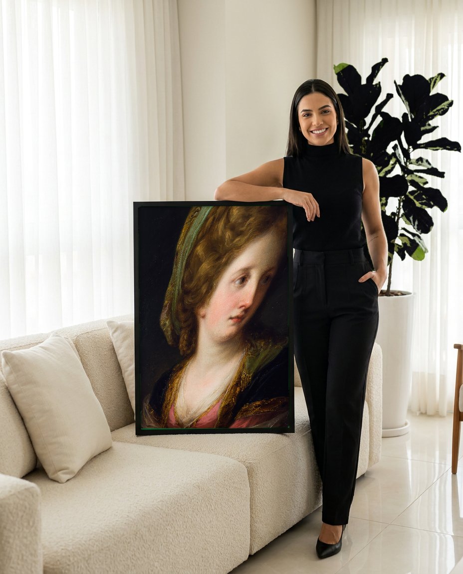 Quadro Decorativo Retrato Feminino - Angelica Kauffmann com modelo em ambiente