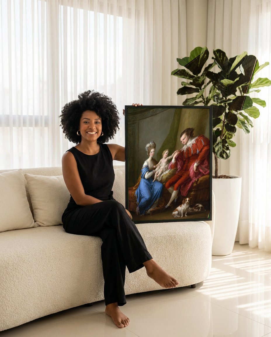 Quadro Decorativo A Família Gandon - Angelica Kauffmann com modelo em ambiente