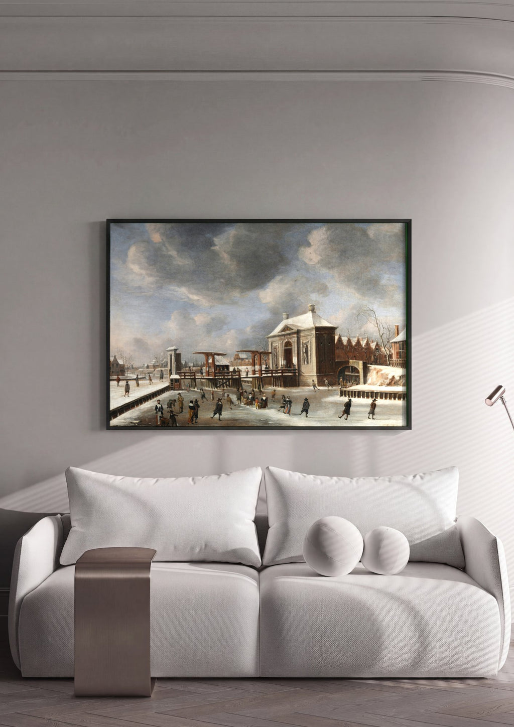 Quadro Decorativo Cena de Inverno no Gelo - Jan Abrahamsz Beerstraaten em ambiente decorado