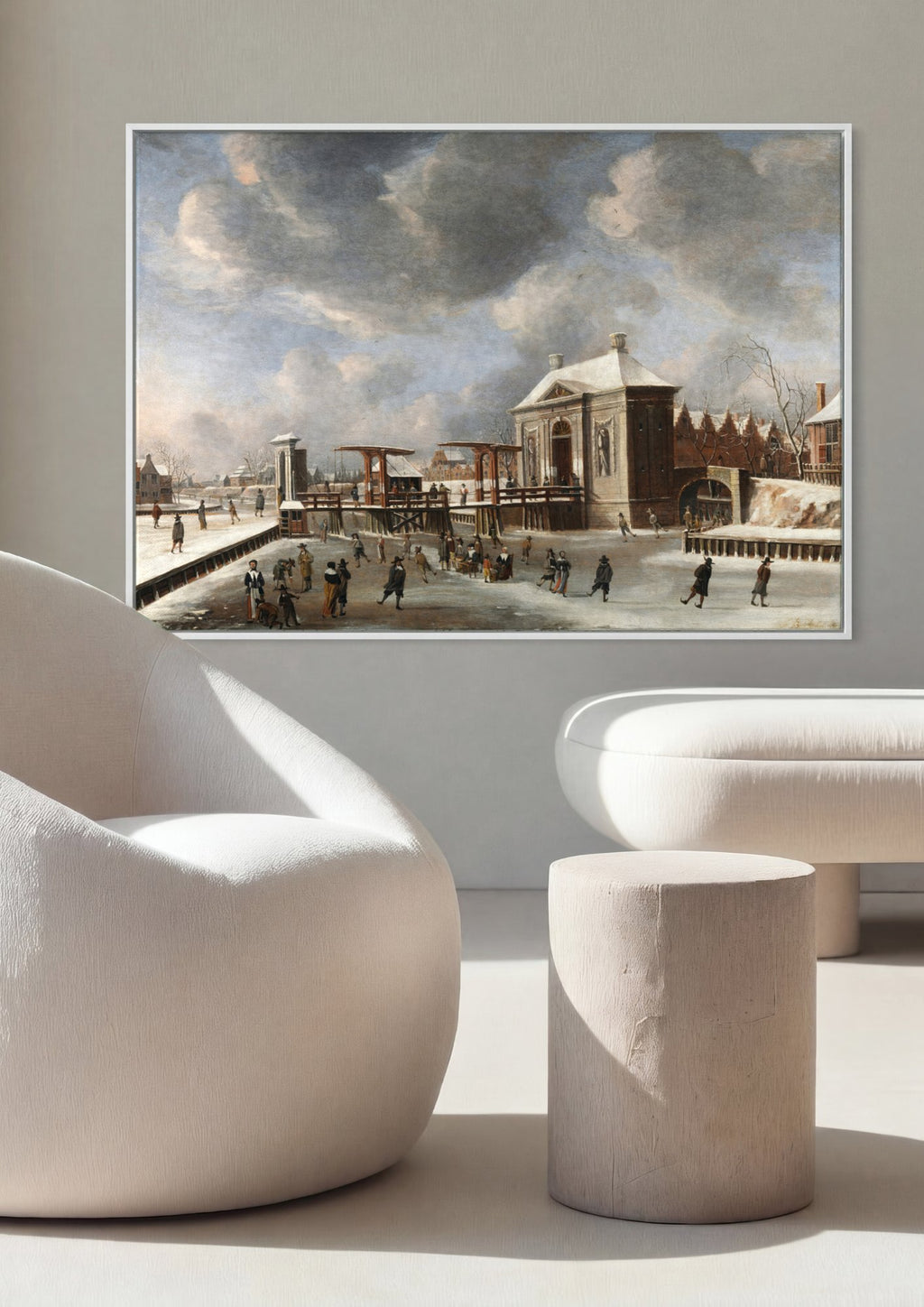 Quadro Decorativo Cena de Inverno no Gelo - Jan Abrahamsz Beerstraaten em ambiente decorado