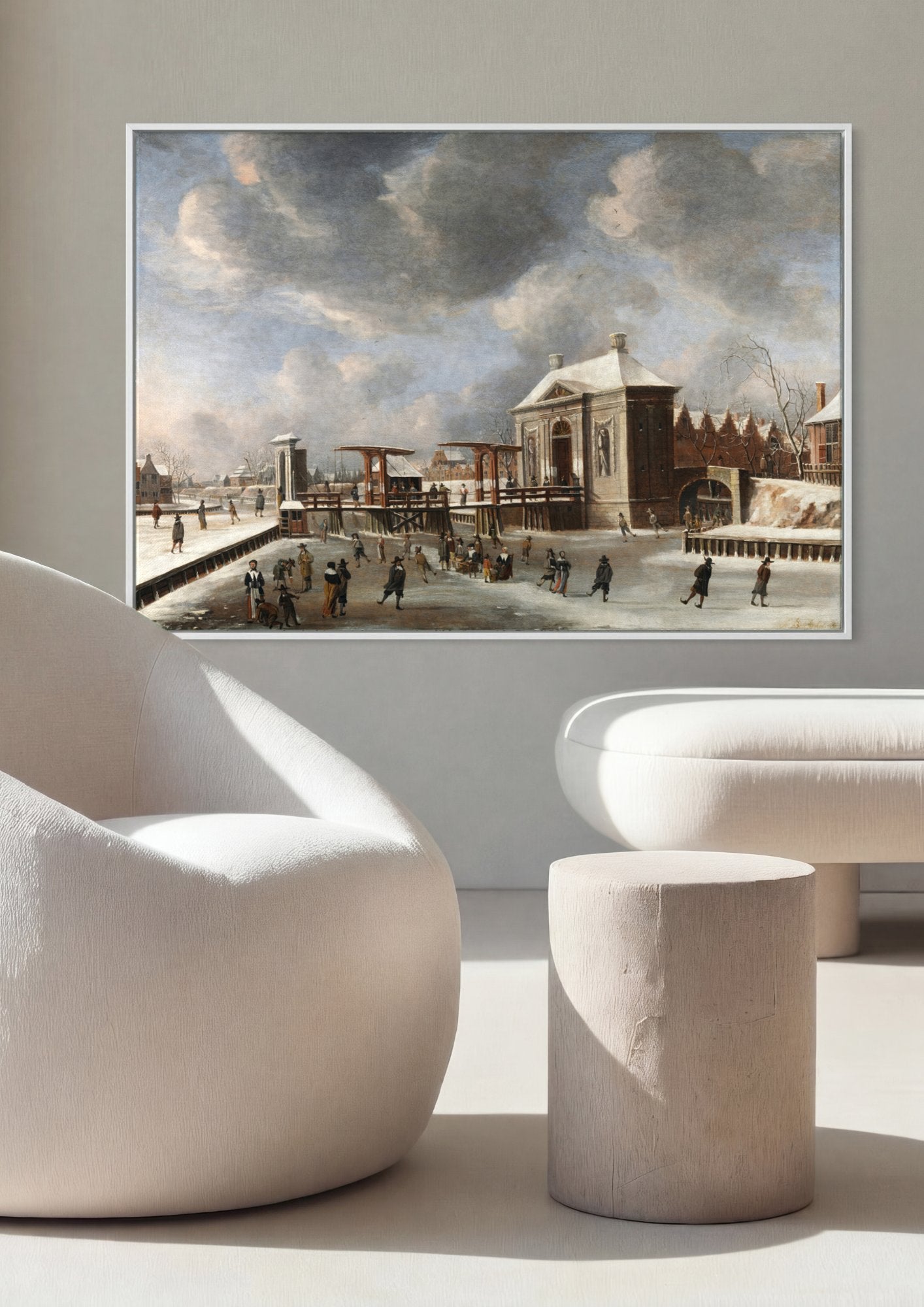 Quadro Decorativo Cena de Inverno no Gelo - Jan Abrahamsz Beerstraaten em ambiente decorado