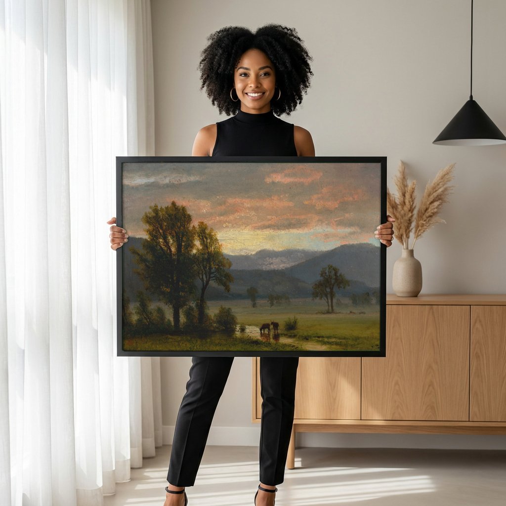 Quadro Decorativo Crepúsculo na Paisagem - Albert Bierstadt com modelo em ambiente